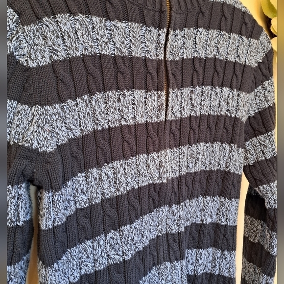 L.L.BEAN Blue Striped Cable Knit Zip-Up Sweater Size M - Picture 2 of 6